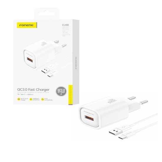 Foneng Charger EU68 USB 3A 18W with Type-C cable 1m White